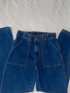 UNUSED KNOX ROSE XS High-waisted blue denim jeans with elastic waistband